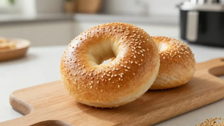 Savoureux bagels cuits à l'airfryer, croustillants et moelleux à l'intérieur.