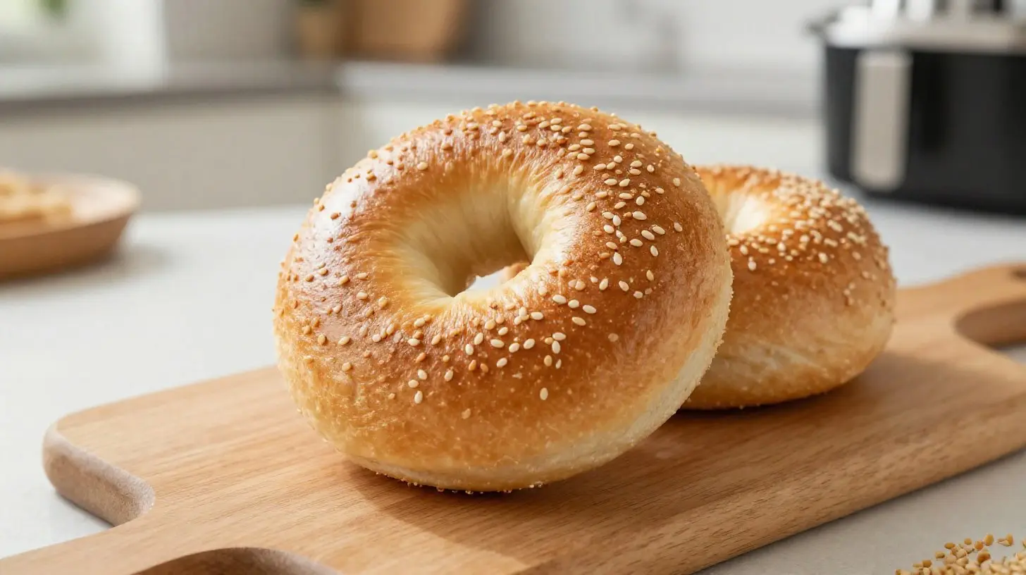 Savoureux bagels cuits à l'airfryer, croustillants et moelleux à l'intérieur.