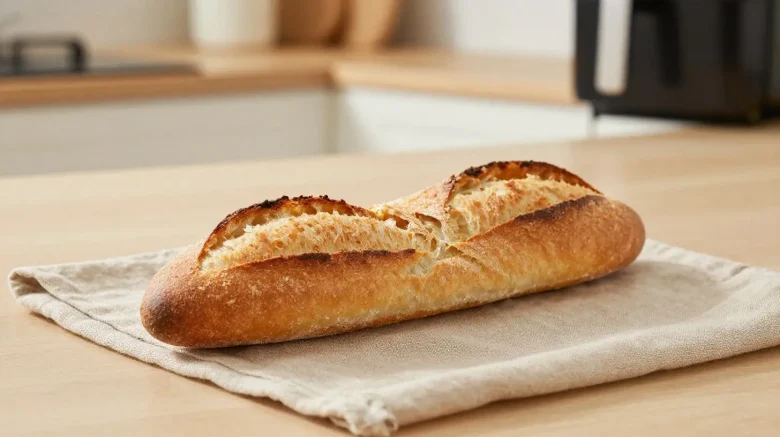 Délicieuse baguette maison cuite à la perfection dans un airfryer.
