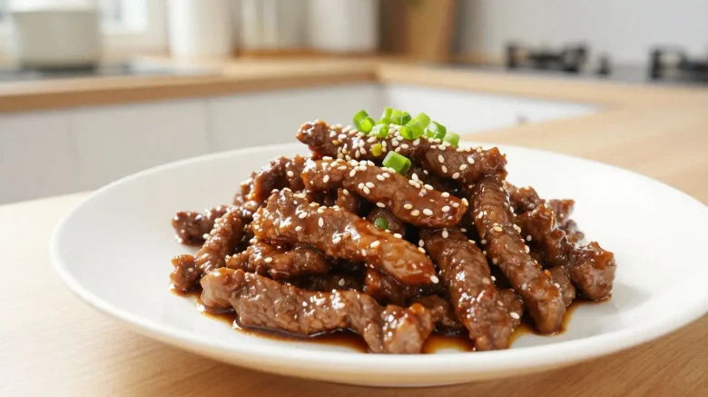 Délicieux bœuf à la sauce teriyaki cuit à la perfection dans un airfryer.
