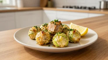 Boulettes de thon avec courgettes préparées à l'airfryer, croustillantes et savoureuses.
