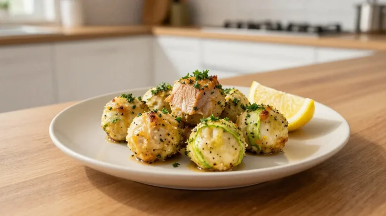 Boulettes de thon avec courgettes préparées à l'airfryer, croustillantes et savoureuses.
