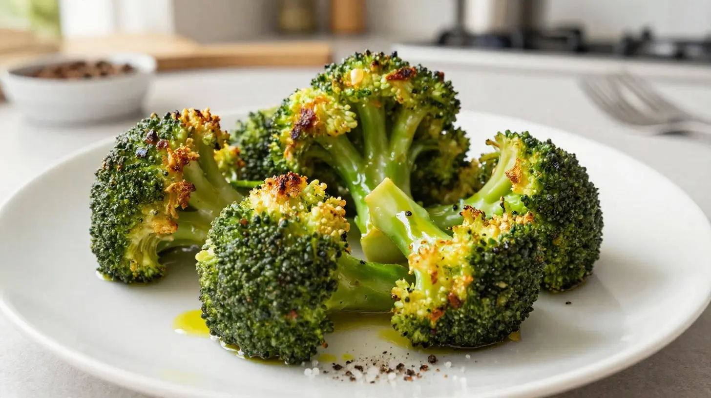 Brocolis rôtis au airfryer croustillants et savoureux, parfaits comme accompagnement.