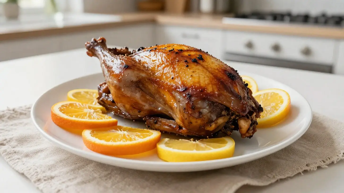 Un délicieux chapon rôti aux agrumes préparé avec un Airfryer pour une cuisson parfaite.