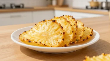 Délicieuses chips d'ananas croustillantes préparées avec l'airfryer.