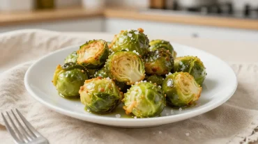 Délicieux choux de Bruxelles croustillants cuits à l'airfryer, parfaits pour un accompagnement sain.