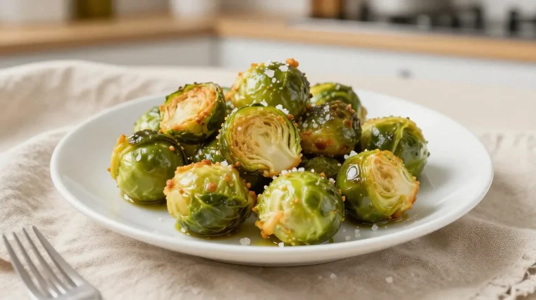 Délicieux choux de Bruxelles croustillants cuits à l'airfryer, parfaits pour un accompagnement sain.