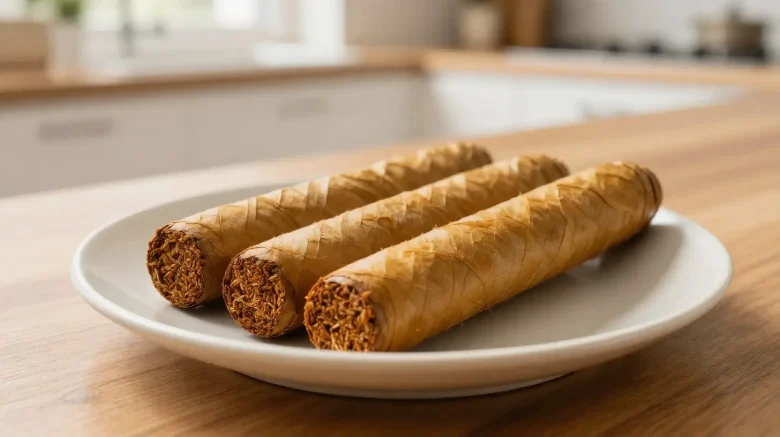 Délicieux cigares aux amandes préparés avec un airfryer pour une texture croquante et légère.