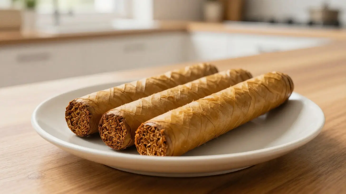 Délicieux cigares aux amandes préparés avec un airfryer pour une texture croquante et légère.