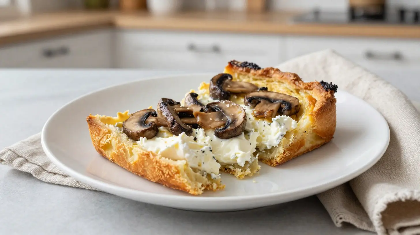 Délicieux clafoutis au chèvre et aux champignons préparé à l'airfryer.