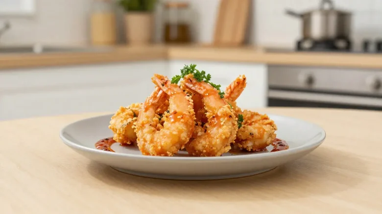 Délicieuses crevettes bang bang préparées dans un airfryer, croustillantes à l'extérieur et tendres à l'intérieur.