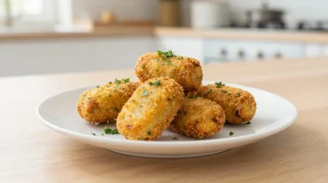 Délicieuses croquettes de champignons cuites au airfryer, croustillantes à l'extérieur et moelleuses à l'intérieur.