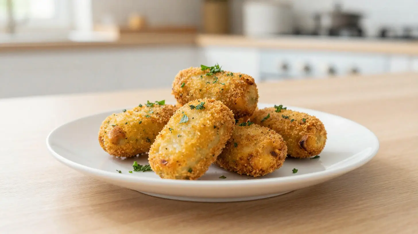 Délicieuses croquettes de champignons cuites au airfryer, croustillantes à l'extérieur et moelleuses à l'intérieur.
