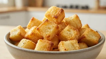 Délicieux croutons croustillants préparés à l'airfryer pour une salade parfaite.