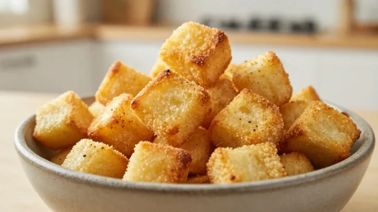 Délicieux croutons croustillants préparés à l'airfryer pour une salade parfaite.
