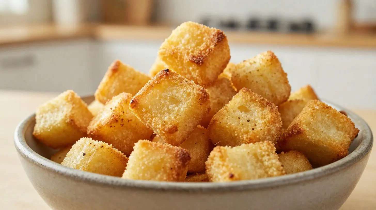 Délicieux croutons croustillants préparés à l'airfryer pour une salade parfaite.