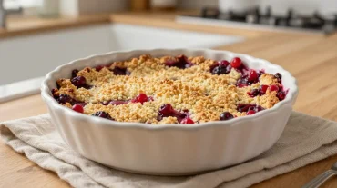 Un délicieux crumble healthy aux fruits rouges cuit au Airfryer, parfait pour une douceur légère.