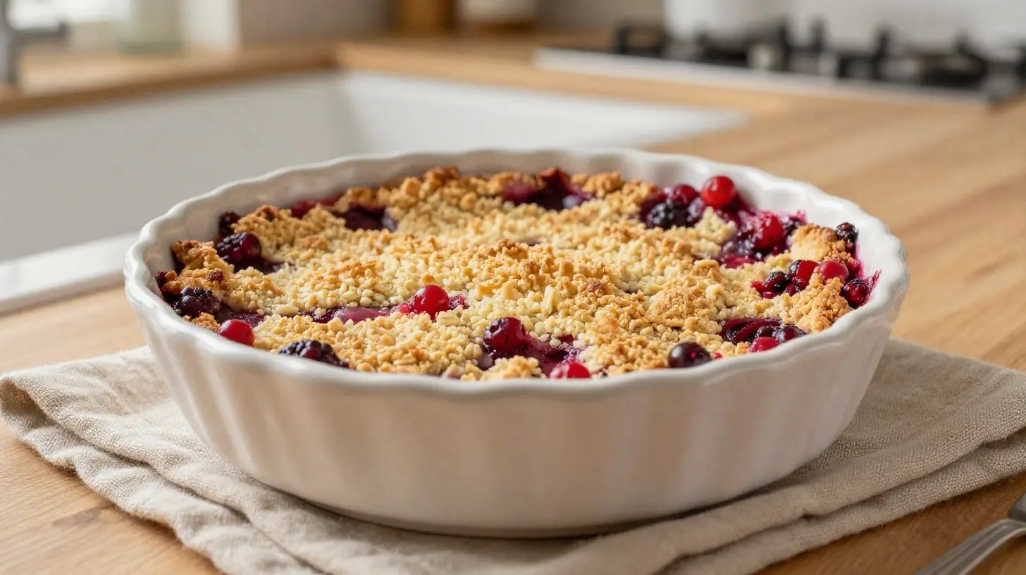 Un délicieux crumble healthy aux fruits rouges cuit au Airfryer, parfait pour une douceur légère.