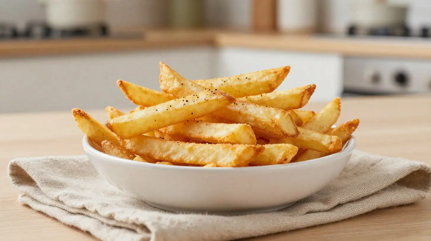 Savoureuses frites surgelées cuites à la perfection dans l'airfryer avec peu de matière grasse.