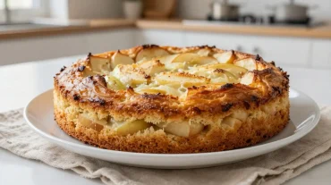Délicieux gâteau aux pommes et ricotta préparé dans un airfryer, parfait pour un dessert léger.