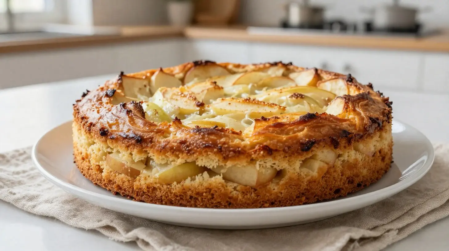 Délicieux gâteau aux pommes et ricotta préparé dans un airfryer, parfait pour un dessert léger.