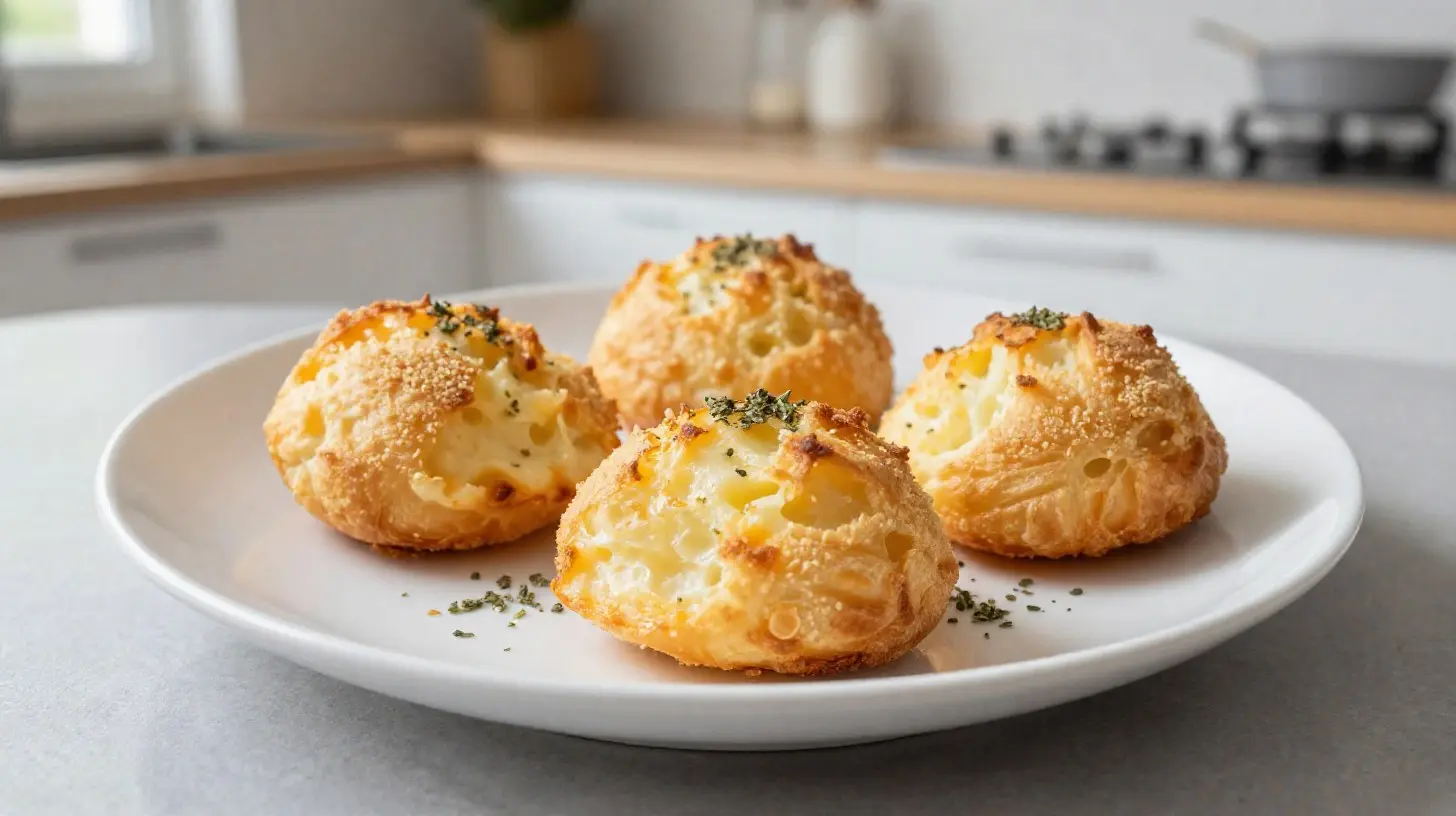 Gougères au fromage délicieuses et dorées préparées à l'airfryer.