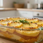 Un délicieux gratin de patates douces cuit à la perfection dans un Airfryer.