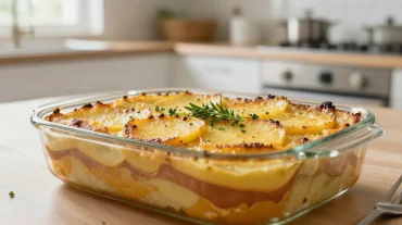 Un délicieux gratin de patates douces cuit à la perfection dans un Airfryer.