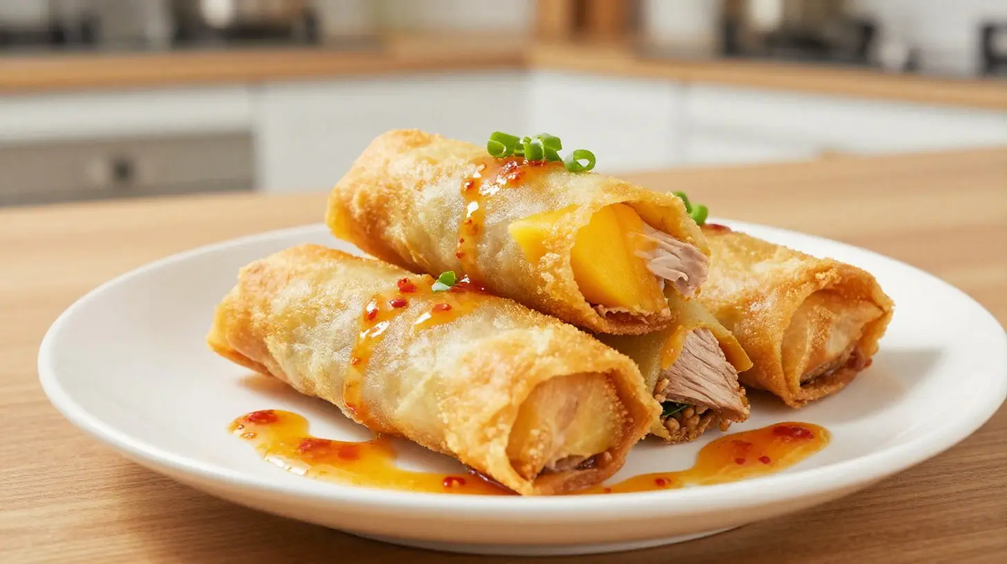 Nems croustillants au canard et mangue, cuits à la perfection dans l'Airfryer.