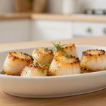 Noix de saint-jacques gratinées au airfryer, savoureuses et dorées à la perfection.