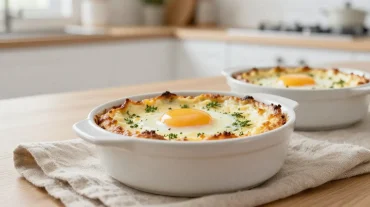 Délicieux œufs cocotte cuits à la perfection dans un airfryer.