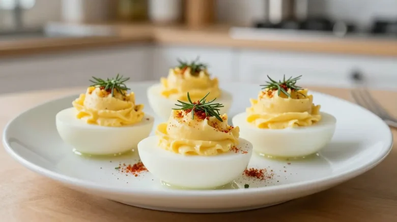 Délicieux œufs mimosa à l’estragon, préparés au airfryer pour une texture parfaite.