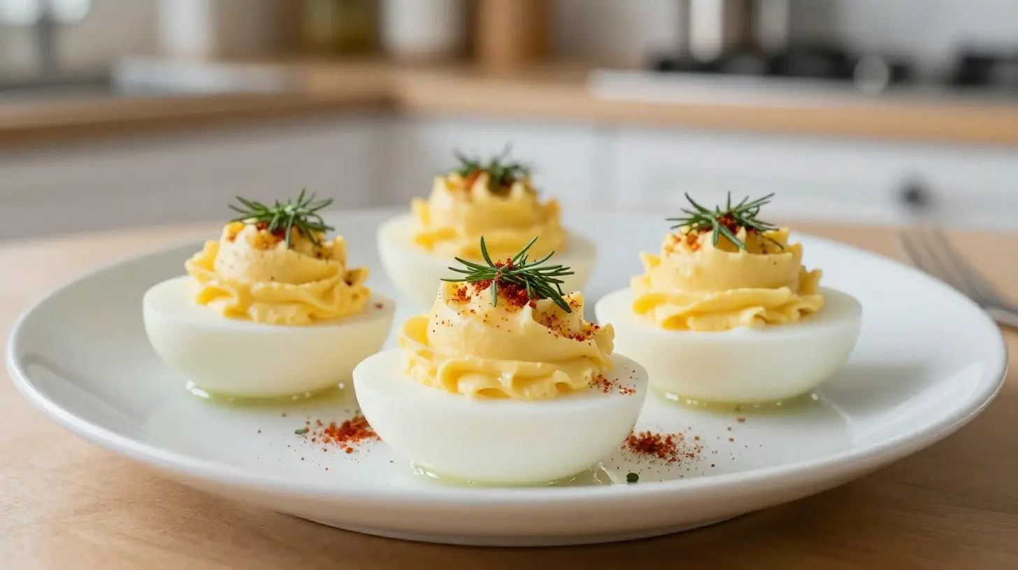 Délicieux œufs mimosa à l’estragon, préparés au airfryer pour une texture parfaite.