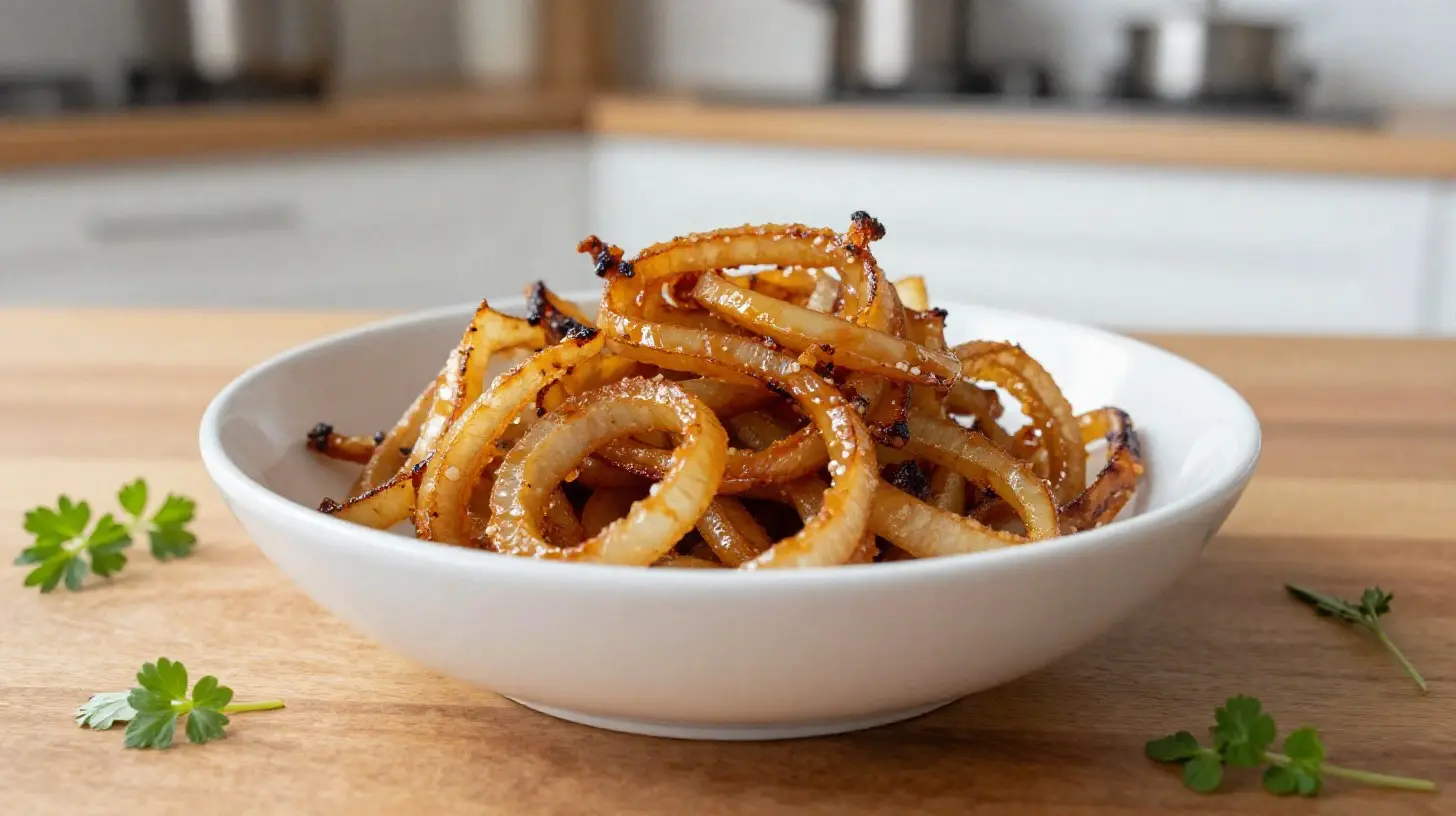 Oignons savoureux cuits à l'airfryer pour un goût croustillant et délicieux.