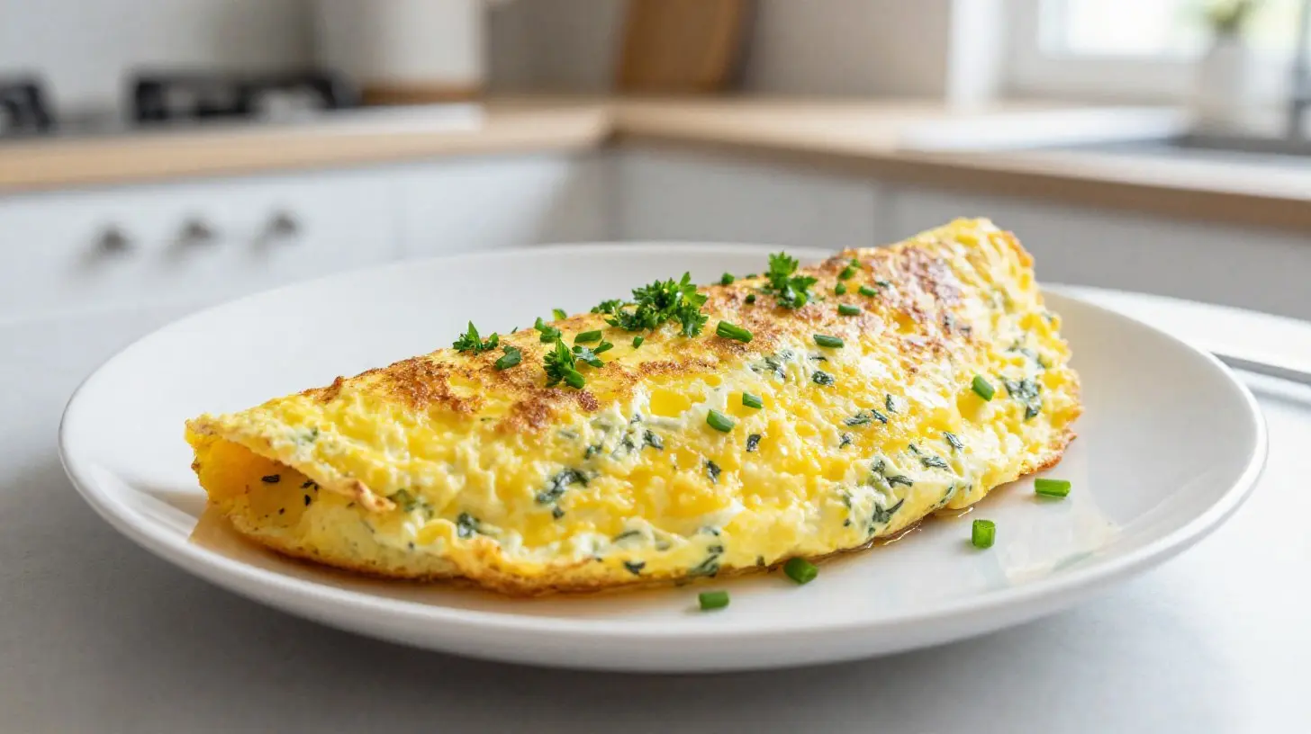 Délicieuse omelette aux fines herbes cuite à la perfection dans un airfryer.