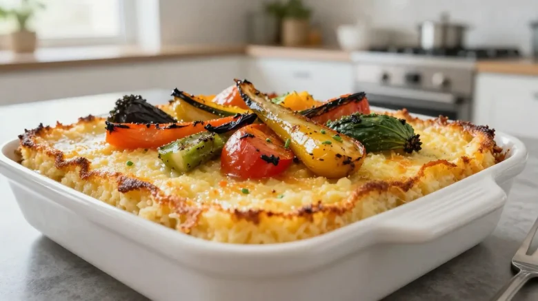 Délicieuse polenta gratinée aux légumes préparée avec un airfryer.