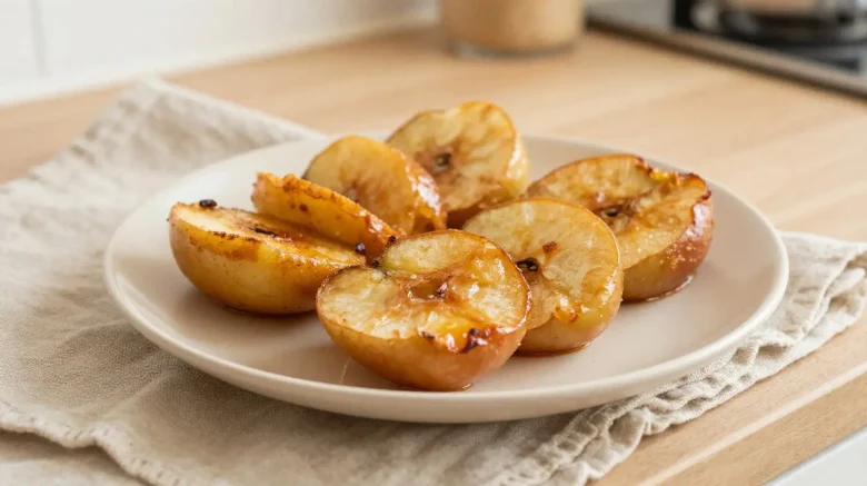 Délicieuse pomme cuite au airfryer, tendre et caramélisée à la perfection.