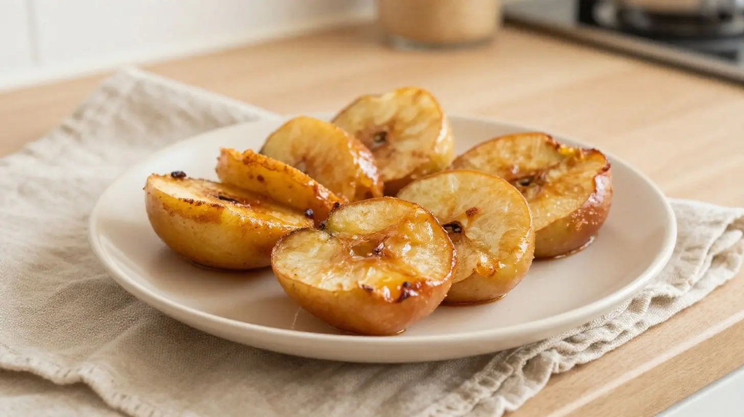 Délicieuse pomme cuite au airfryer, tendre et caramélisée à la perfection.