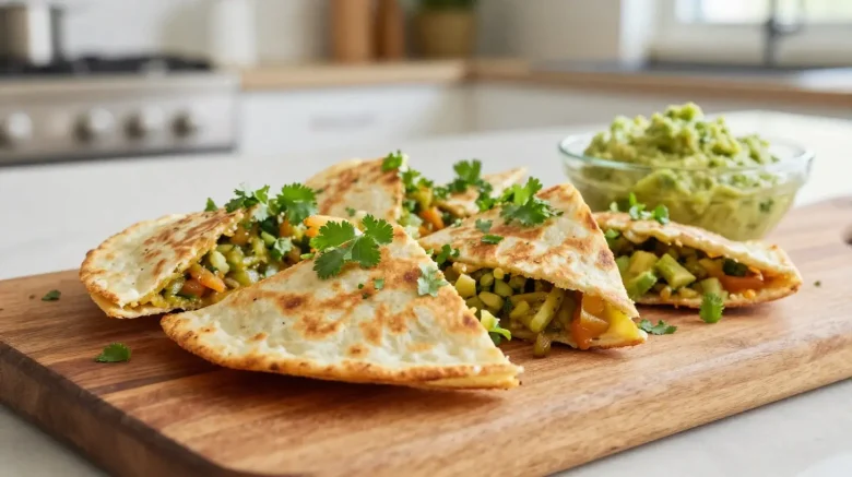 Délicieuses quesadillas aux légumes préparées avec un airfryer, croustillantes et savoureuses.