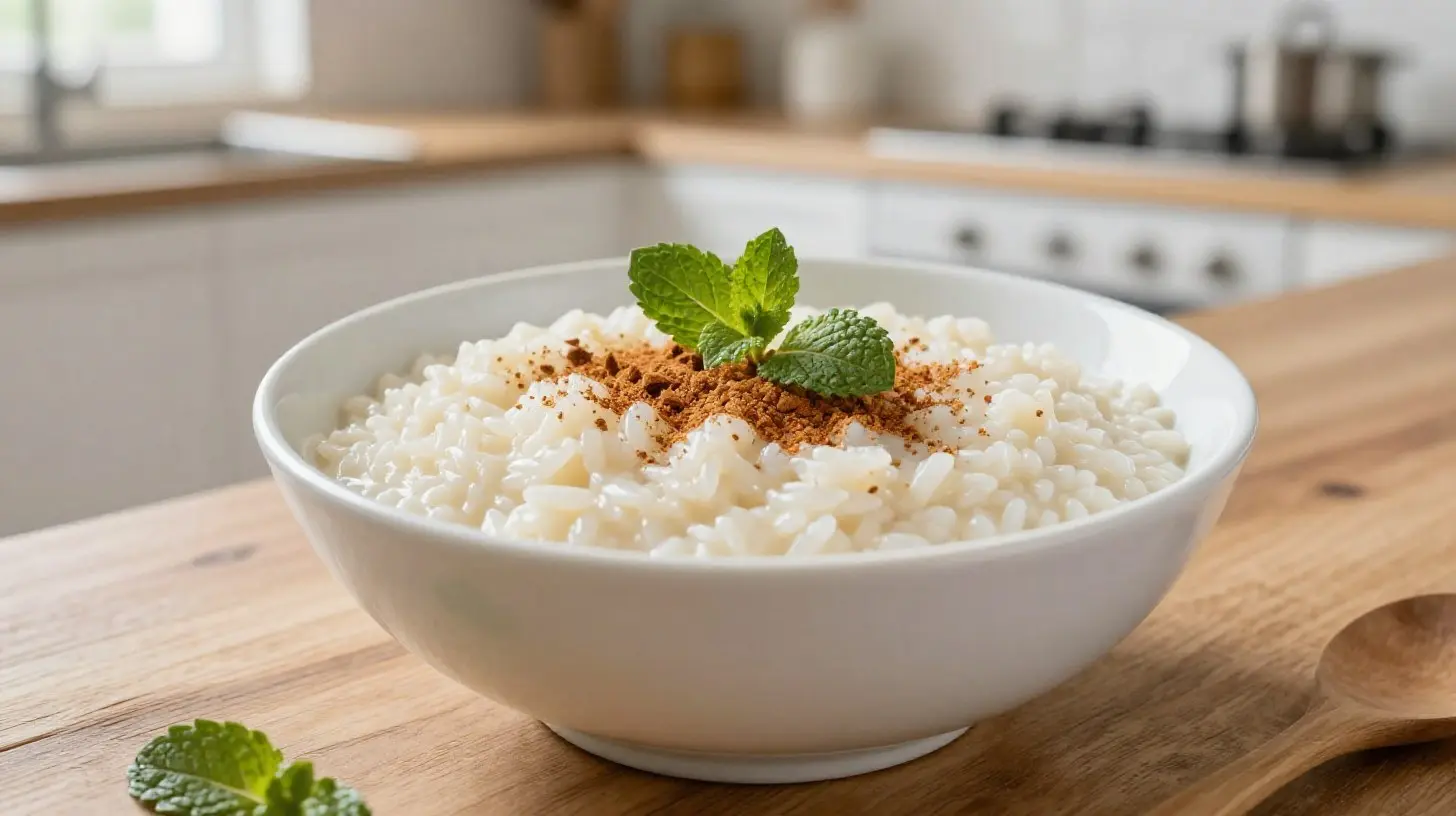 Délicieux riz au lait à l'ancienne préparé au airfryer, crémeux et savoureux.