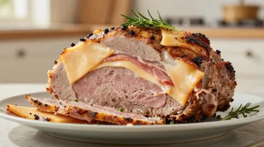 Rôti Orloff cuit à la perfection dans l'airfryer, avec un goût savoureux et une présentation appétissante.