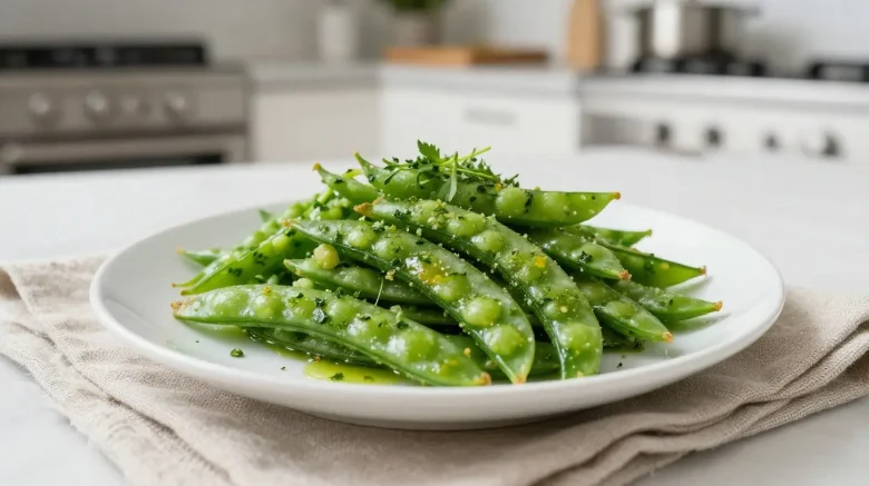 Délicieuse salade de pois gourmands cuite à l'airfryer, parfaite pour un repas léger.
