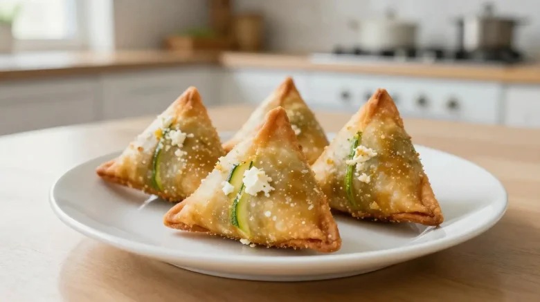 Savoureux samoussas au chèvre et courgette, cuisinés à l'airfryer pour une texture croustillante.
