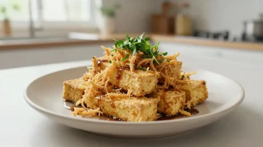 Tofu effiloché croustillant cuit à l'airfryer, délicieux et sain.