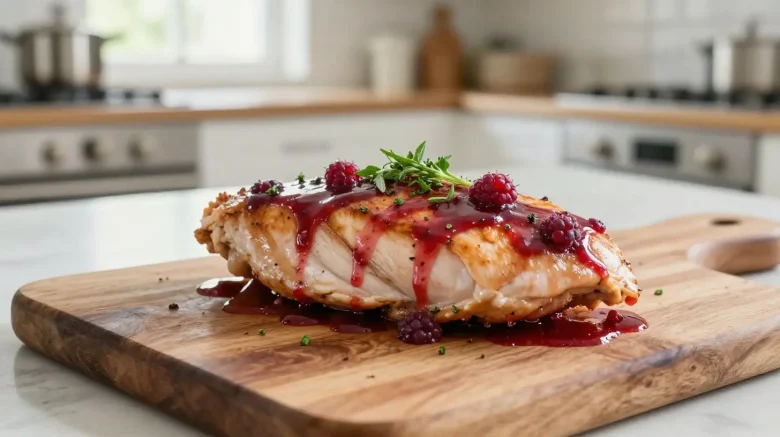 Délicieux suprêmes de volaille cuisinés avec du vinaigre de framboises et préparés à l'airfryer.