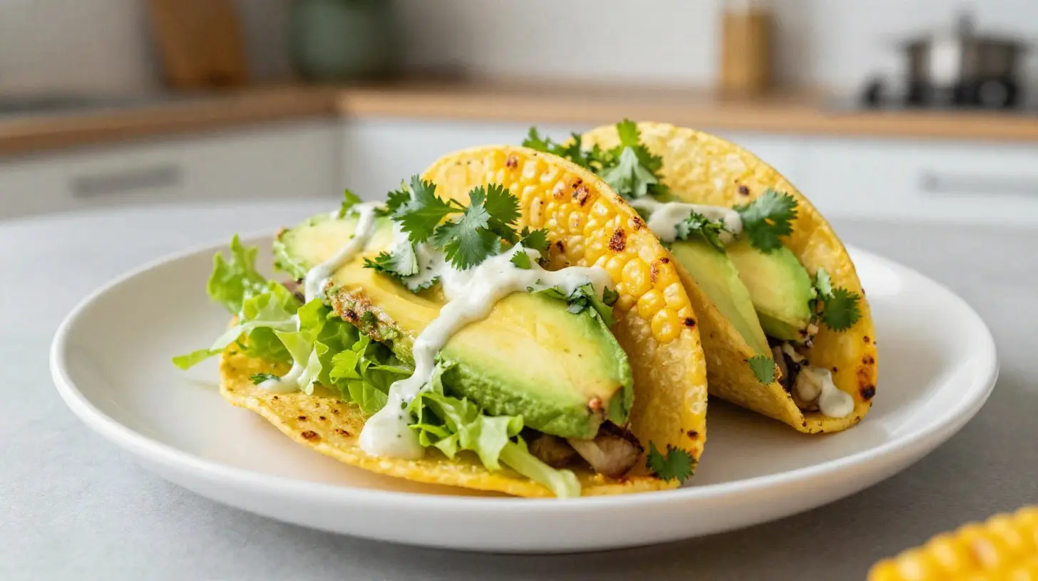 Délicieux tacos végétariens au maïs grillé pour un repas savoureux et sain.