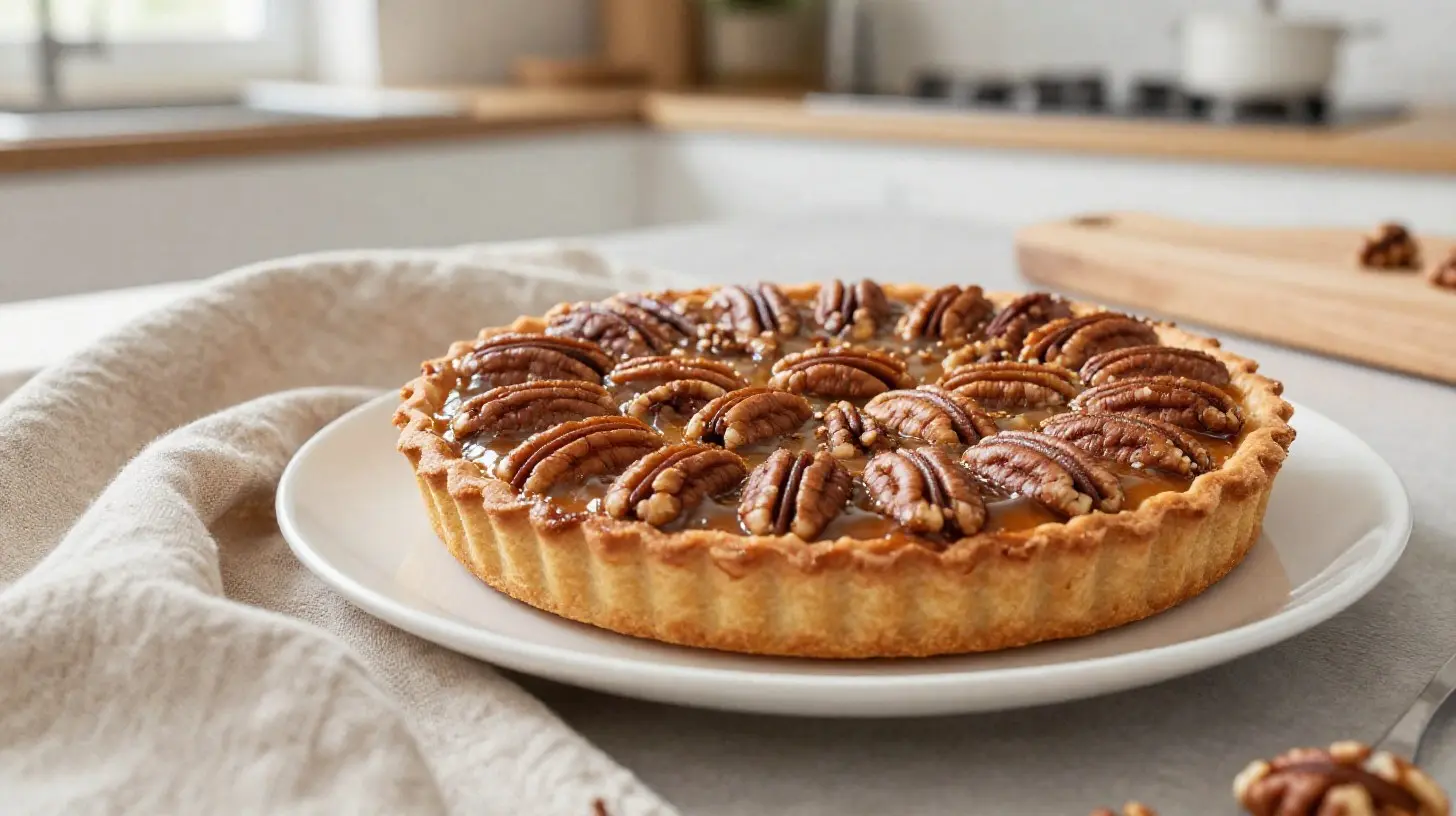 Délicieuse tarte aux noix de pécan cuite à la perfection dans un airfryer.
