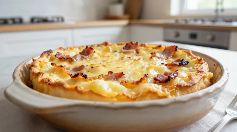 Délicieuse tartiflette cuite à l'airfryer, crémeuse et savoureuse.