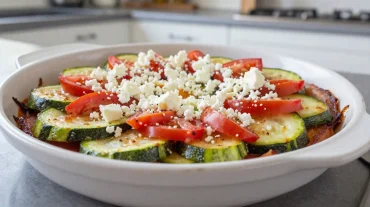 Délicieux tian de courgettes, tomates et feta préparé à l'airfryer pour un plat savoureux et sain.