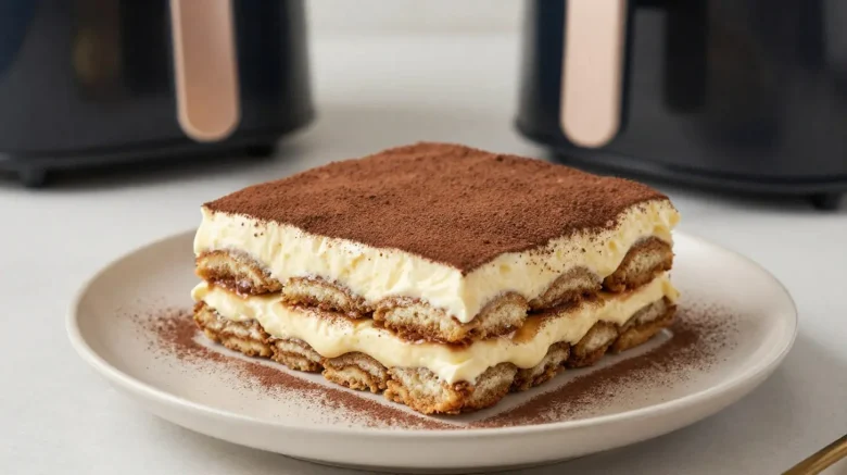 Délicieux tiramisu préparé à l'airfryer, crémeux et savoureux.